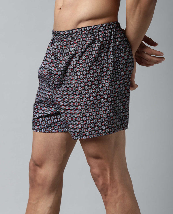 Rare Rabbit Men'S Juel Black Boxers Printed Mid Rise