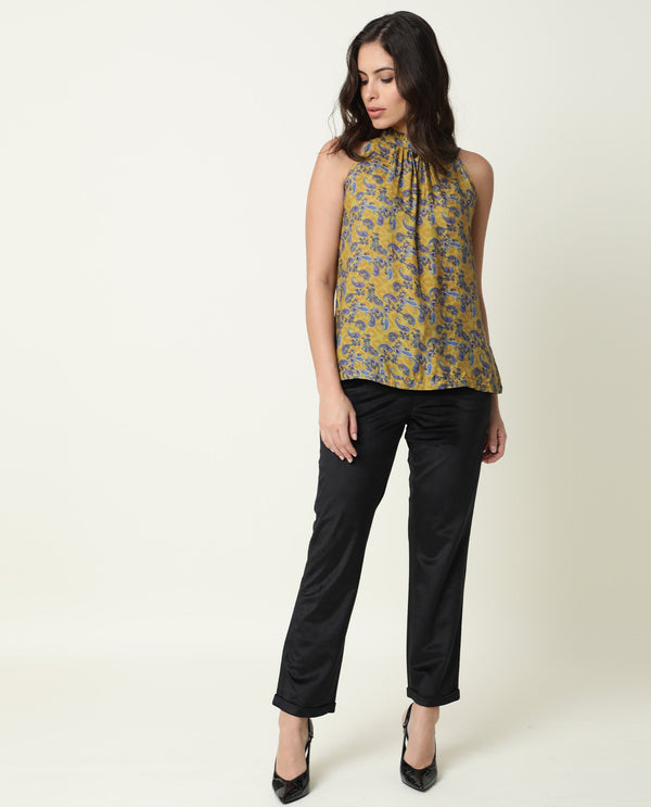 Rareism Womens Elordi Olive Top Cotton Silk Fabric Fitted Fit Sleeveless V Neck