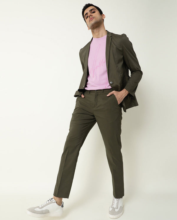 Rare Rabbit Men's Glaze Olive Plain Lightweight Blazer/Jacket
