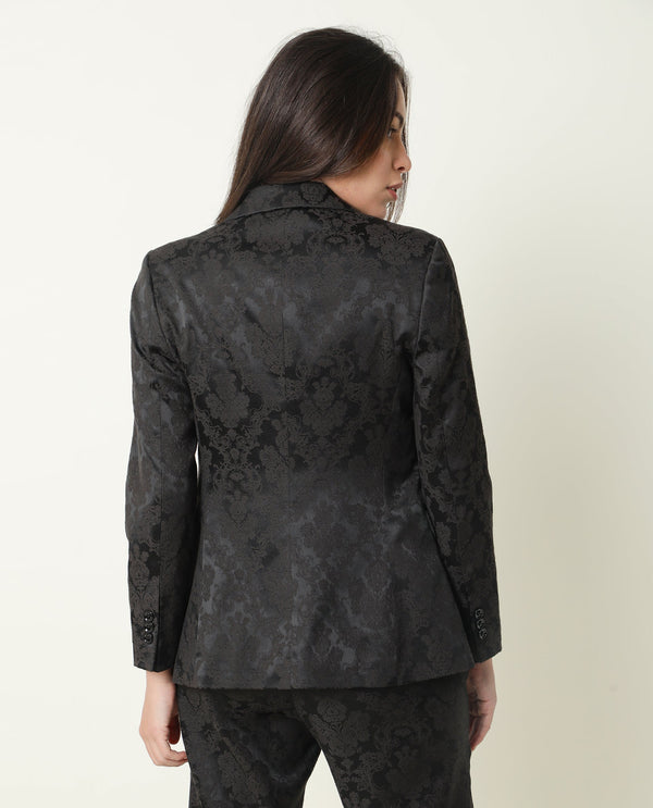 Rareism Women Misure Black Full Sleeves Tailored Fit Abstract Print Polyester Fabric Blazer