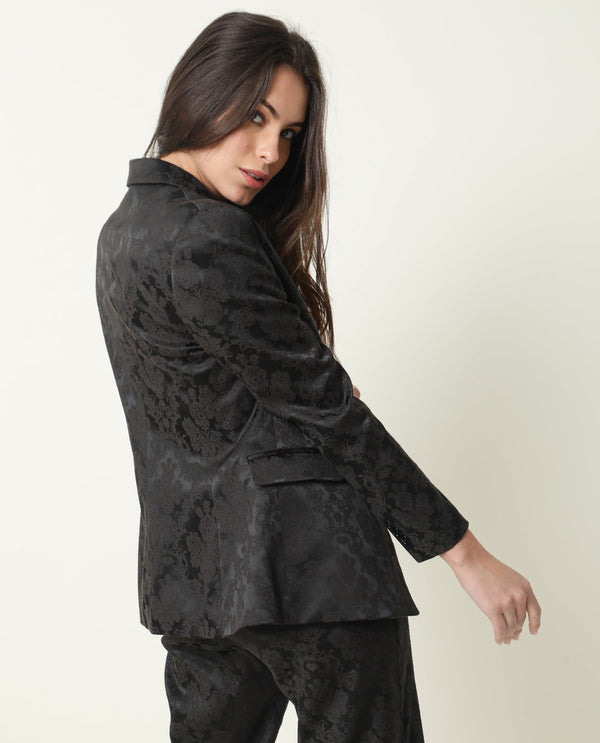 Rareism Women Misure Black Full Sleeves Tailored Fit Abstract Print Polyester Fabric Blazer
