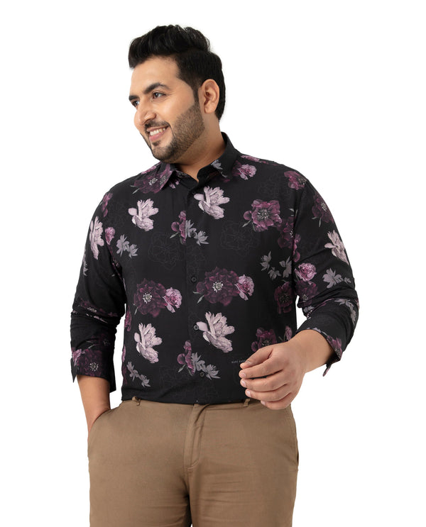 Rare Rabbit Men's Boro Purple Viscose Fabric Floral Print Full Sleeves Shirt Plus Size