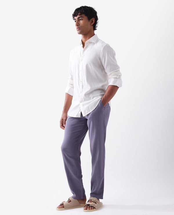 Rare Rabbit Men's Pastor Light Purple Solid Mid-Rise With Drawstring And Elastic Waistband Regular Fit Trouser
