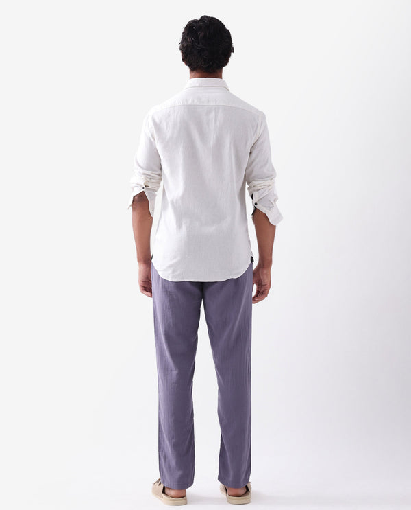 Rare Rabbit Men's Pastor Light Purple Solid Mid-Rise With Drawstring And Elastic Waistband Regular Fit Trouser