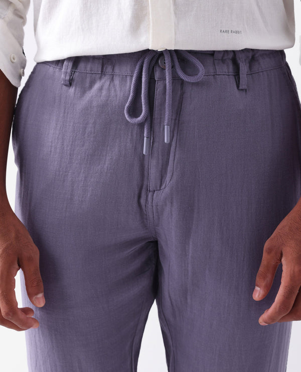 Rare Rabbit Men's Pastor Light Purple Solid Mid-Rise With Drawstring And Elastic Waistband Regular Fit Trouser