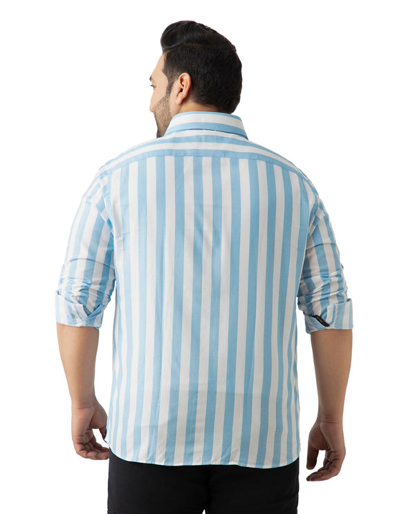 Rare Rabbit Men's Leeds Blue Cotton Fabric Full Sleeves Striped Shirt Plus Size
