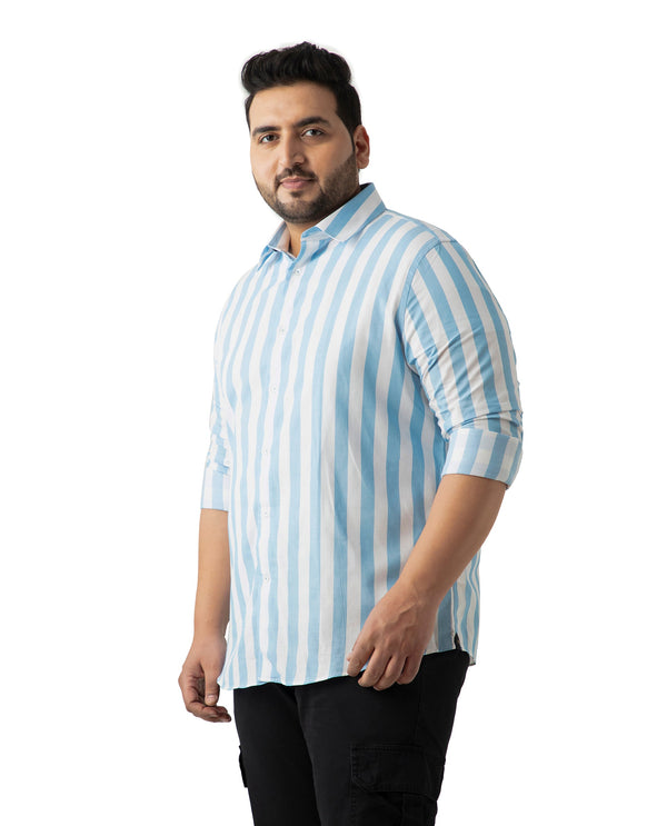 Rare Rabbit Men's Leeds Blue Cotton Fabric Full Sleeves Striped Shirt Plus Size