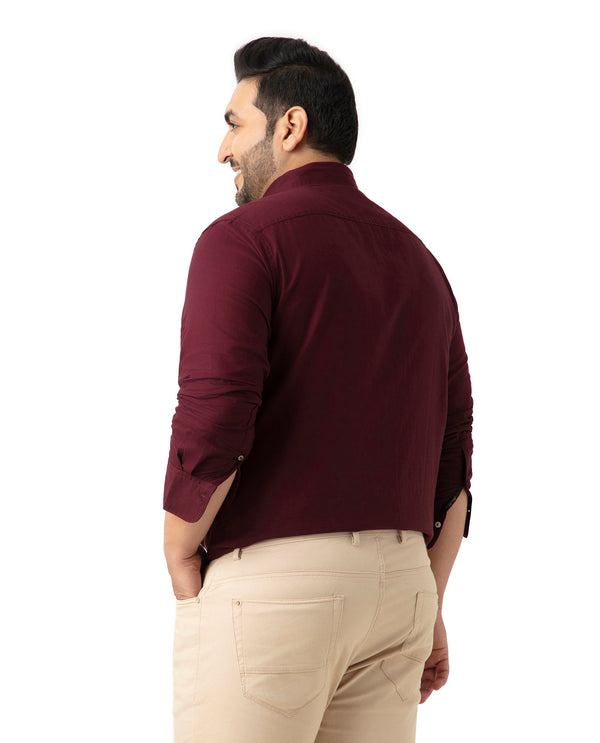 Rare Rabbit Men's Auxfo Maroon Cotton Fabric Full Sleeves Solid Shirt Plus Size
