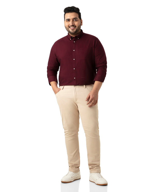 Rare Rabbit Men's Auxfo Maroon Cotton Fabric Full Sleeves Solid Shirt Plus Size