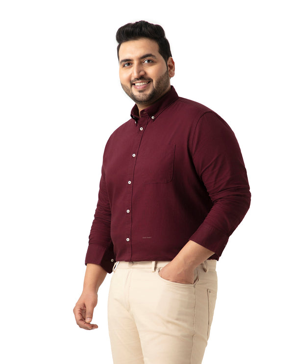 Rare Rabbit Men's Auxfo Maroon Cotton Fabric Full Sleeves Solid Shirt Plus Size
