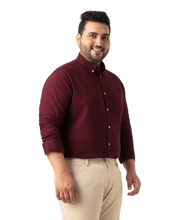 Rare Rabbit Men's Auxfo Maroon Cotton Fabric Full Sleeves Solid Shirt Plus Size