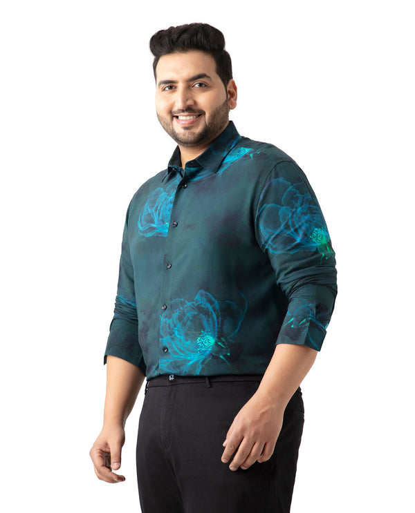 Rare Rabbit Mens Alwick Dark Green Viscose Fabric Full Sleeves Plus Size Fit Floral Print Shirt
