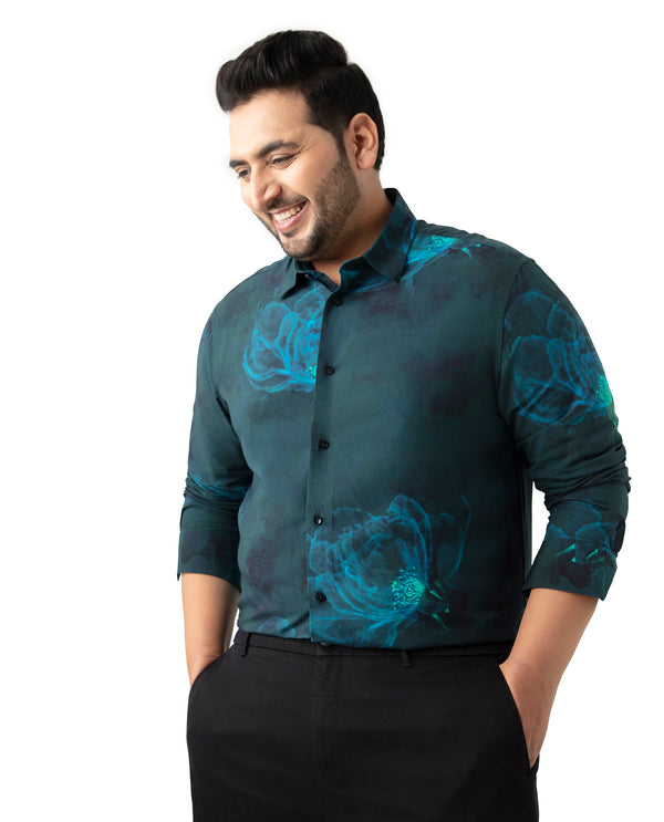 Rare Rabbit Mens Alwick Dark Green Viscose Fabric Full Sleeves Plus Size Fit Floral Print Shirt