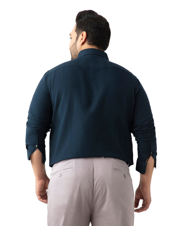 Rare Rabbit Mens Otago Navy Cotton Fabric Full Sleeves Solid Twill Shirt Plus Size