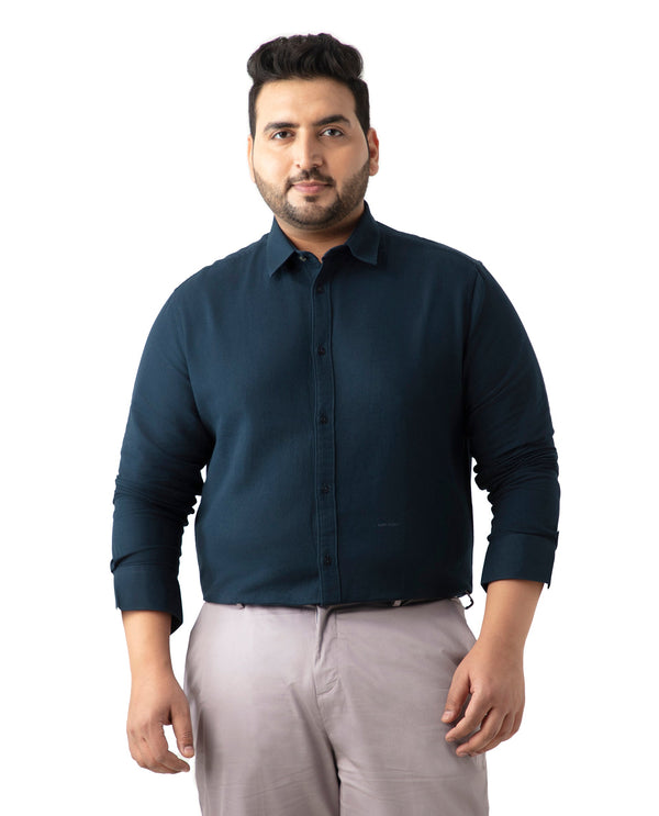 Rare Rabbit Mens Otago Navy Cotton Fabric Full Sleeves Solid Twill Shirt Plus Size