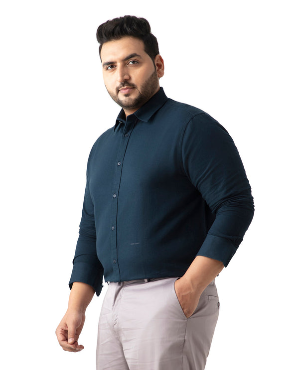 Rare Rabbit Mens Otago Navy Cotton Fabric Full Sleeves Solid Twill Shirt Plus Size
