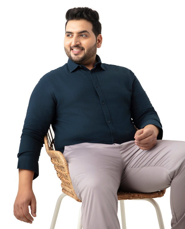 Rare Rabbit Mens Otago Navy Cotton Fabric Full Sleeves Solid Twill Shirt Plus Size