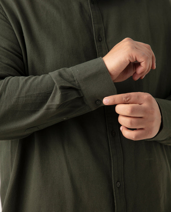 Rare Rabbit Mens Otago Olive Cotton Fabric Full Sleeves Regular Fit Solid Twill Shirt Plus Size