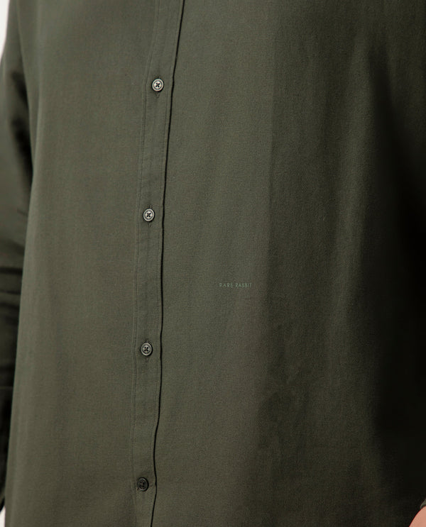 Rare Rabbit Mens Otago Olive Cotton Fabric Full Sleeves Regular Fit Solid Twill Shirt Plus Size