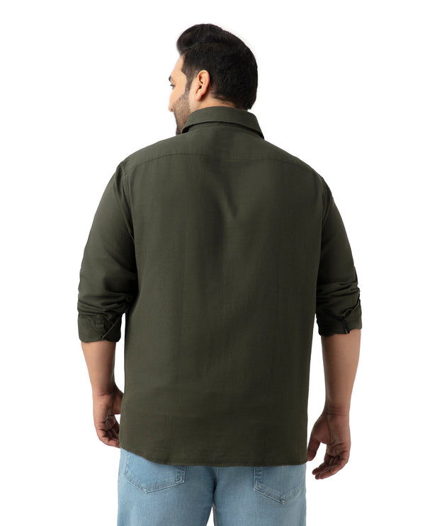 Rare Rabbit Mens Otago Olive Cotton Fabric Full Sleeves Regular Fit Solid Twill Shirt Plus Size