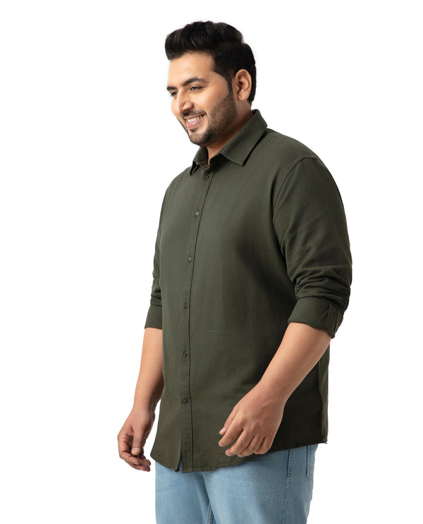 Rare Rabbit Mens Otago Olive Cotton Fabric Full Sleeves Regular Fit Solid Twill Shirt Plus Size