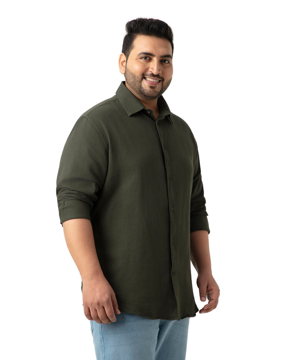 Rare Rabbit Mens Otago Olive Cotton Fabric Full Sleeves Regular Fit Solid Twill Shirt Plus Size