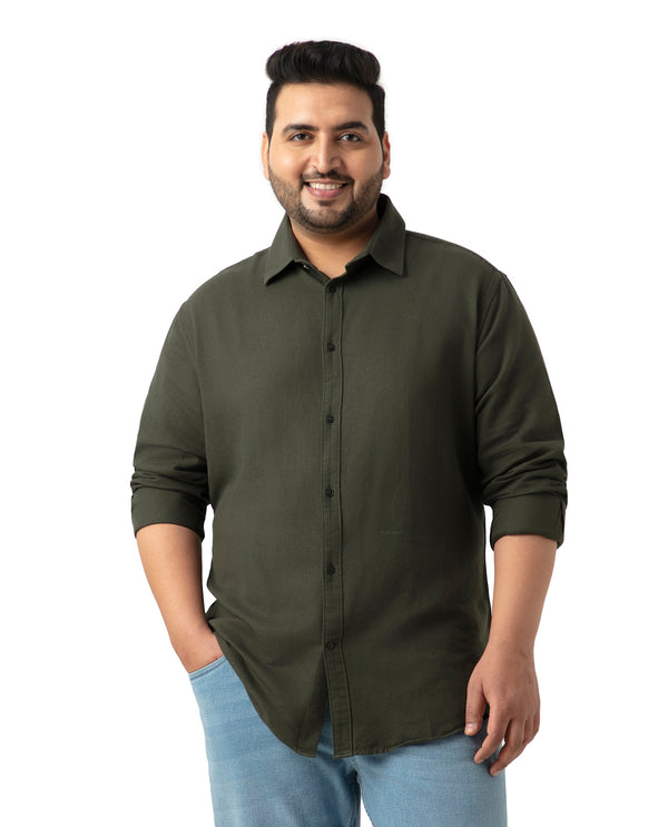 Rare Rabbit Mens Otago Olive Cotton Fabric Full Sleeves Regular Fit Solid Twill Shirt Plus Size