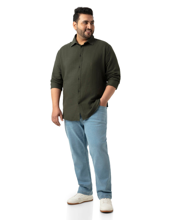 Rare Rabbit Mens Otago Olive Cotton Fabric Full Sleeves Regular Fit Solid Twill Shirt Plus Size