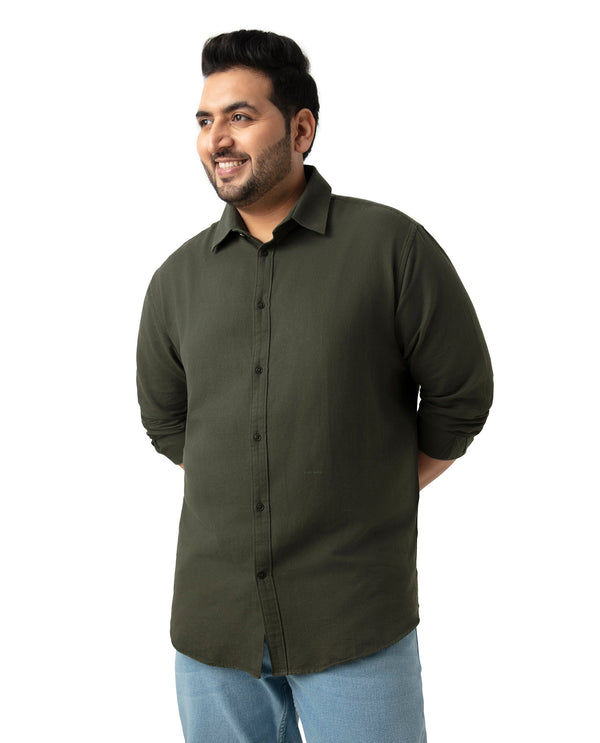 Rare Rabbit Mens Otago Olive Cotton Fabric Full Sleeves Regular Fit Solid Twill Shirt Plus Size