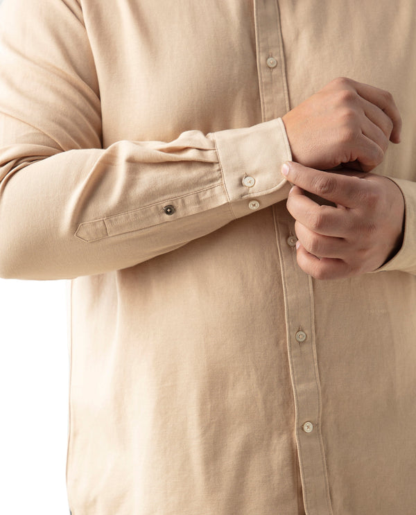 Rare Rabbit Mens Otago Beige Cotton Fabric Full Sleeves Plus size Fit Solid Twill Shirt
