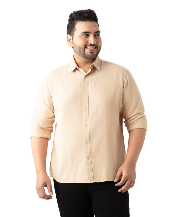Rare Rabbit Mens Otago Beige Cotton Fabric Full Sleeves Plus size Fit Solid Twill Shirt