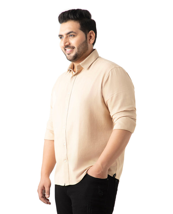 Rare Rabbit Mens Otago Beige Cotton Fabric Full Sleeves Plus size Fit Solid Twill Shirt