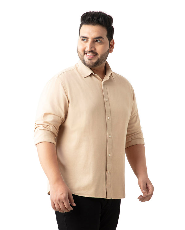 Rare Rabbit Mens Otago Beige Cotton Fabric Full Sleeves Plus size Fit Solid Twill Shirt