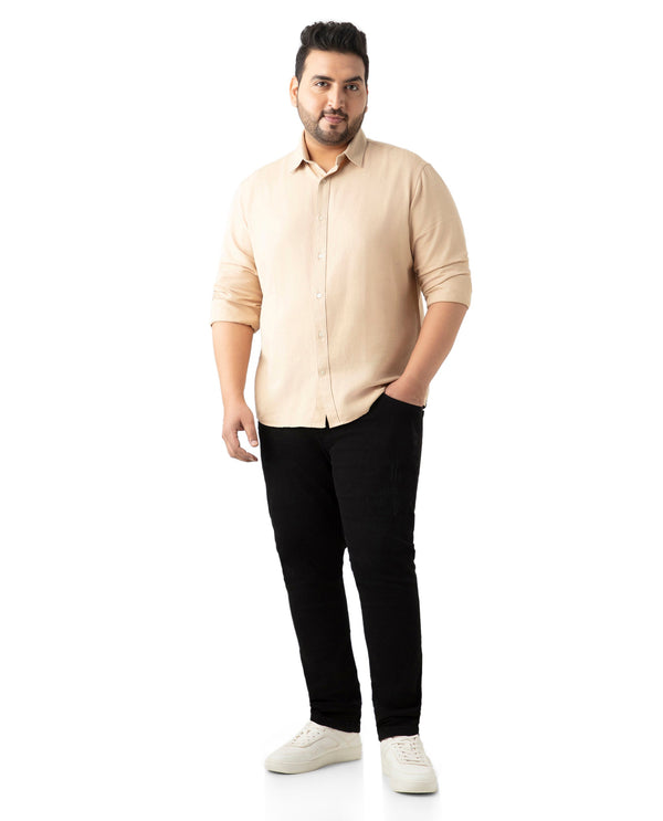 Rare Rabbit Mens Otago Beige Cotton Fabric Full Sleeves Plus size Fit Solid Twill Shirt