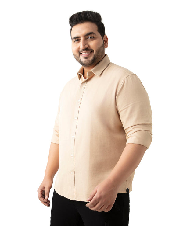 Rare Rabbit Mens Otago Beige Cotton Fabric Full Sleeves Plus size Fit Solid Twill Shirt