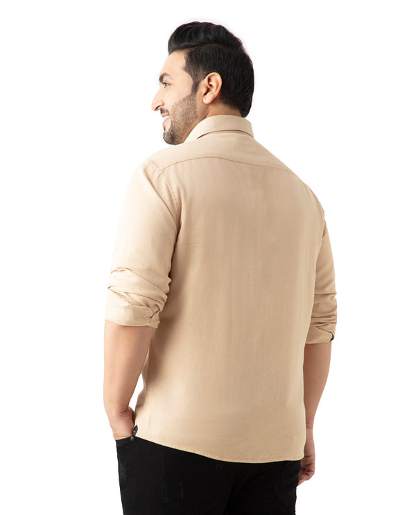 Rare Rabbit Mens Otago Beige Cotton Fabric Full Sleeves Plus size Fit Solid Twill Shirt
