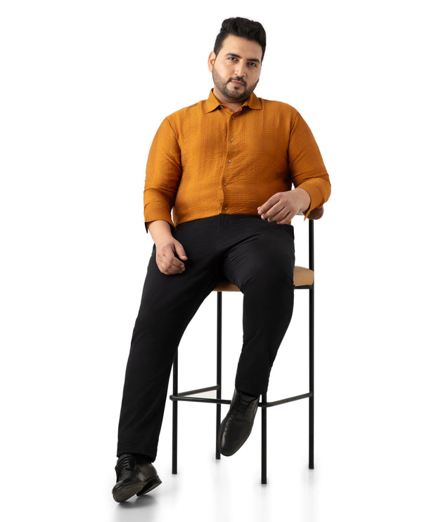 Rare Rabbit Men's Vagen Mustard Viscose Nylon Fabric Full Sleeves Checks Shirt Plus Size