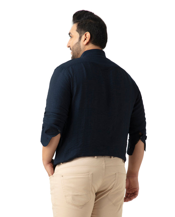 Rare Rabbit Men's Vagen Navy Viscose Nylon Fabric Full Sleeves Checks Shirt Plus Size