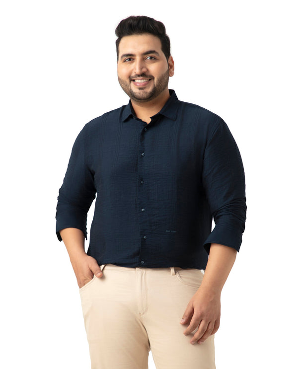 Rare Rabbit Men's Vagen Navy Viscose Nylon Fabric Full Sleeves Checks Shirt Plus Size