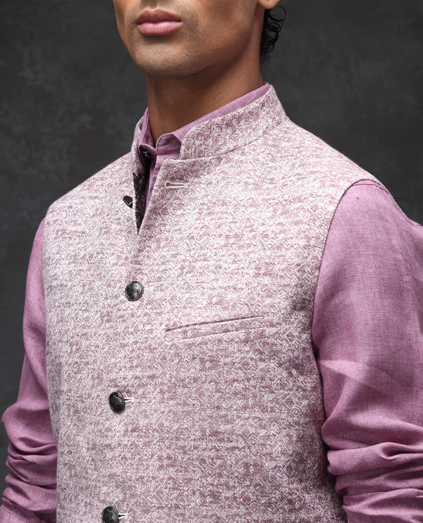 Rare Rabbit Men's Delia Light Pink Mandarin Collar Abstract Jacquard Bandi