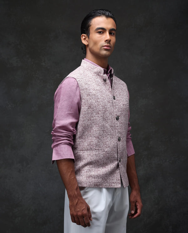 Rare Rabbit Men's Delia Light Pink Mandarin Collar Abstract Jacquard Bandi