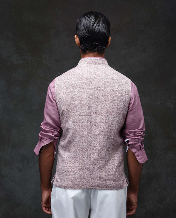 Rare Rabbit Men's Delia Light Pink Mandarin Collar Abstract Jacquard Bandi