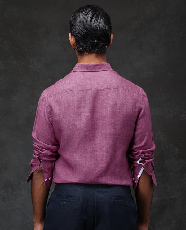 Rare Rabbit Men's Borium Dark Pink Linen Fabric Full Sleeves Solid Shirt