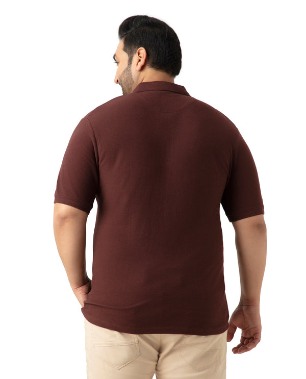 Rare Rabbit Men's Turino Brown Cotton Fabric Collared Neck Half Sleeves Textured Polo T-Shirt Plus Size
