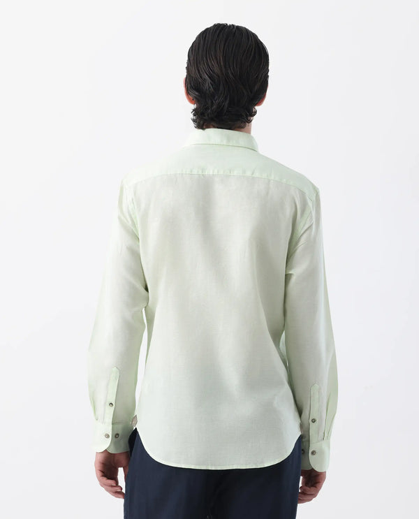 Rare Rabbit Men's Linux Pastel Green Cotton Linen Fabric Full Sleeves Regular Fit Solid Shirt