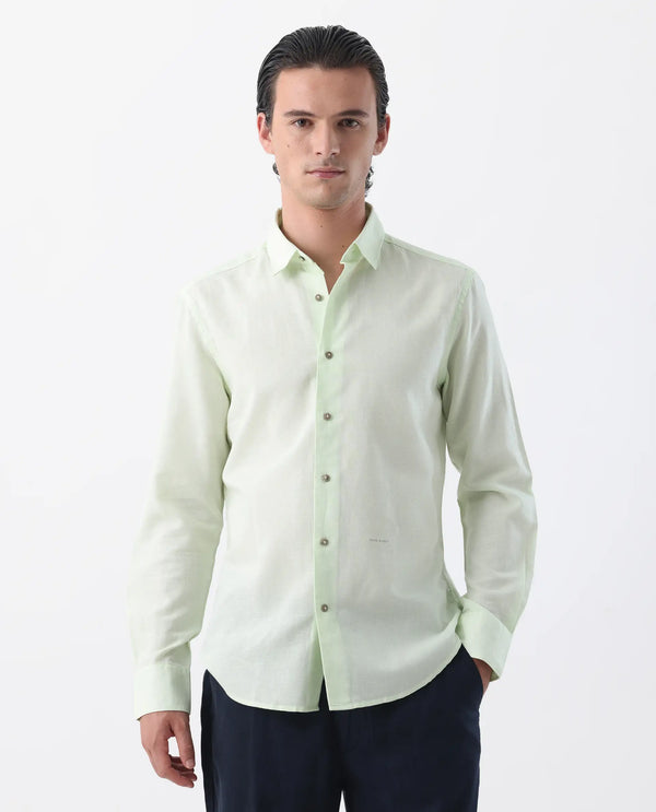 Rare Rabbit Men's Linux Pastel Green Cotton Linen Fabric Full Sleeves Regular Fit Solid Shirt