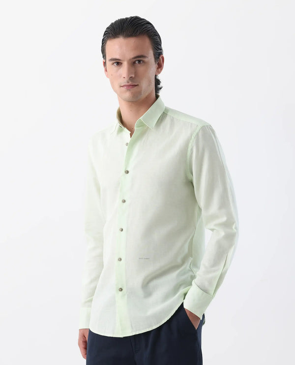 Rare Rabbit Men's Linux Pastel Green Cotton Linen Fabric Full Sleeves Regular Fit Solid Shirt