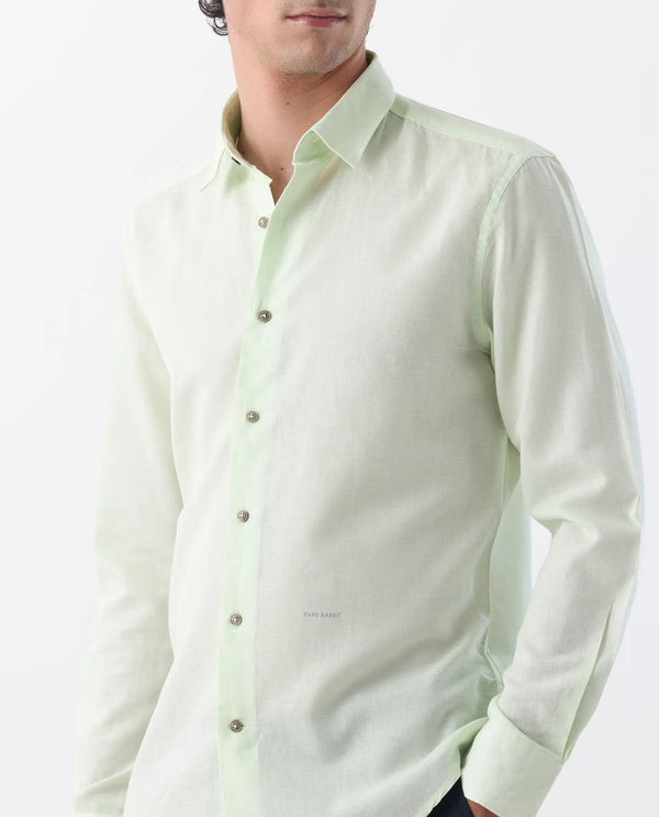 Rare Rabbit Men's Linux Pastel Green Cotton Linen Fabric Full Sleeves Regular Fit Solid Shirt