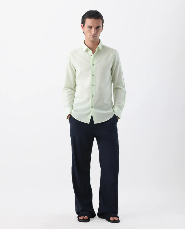 Rare Rabbit Men's Linux Pastel Green Cotton Linen Fabric Full Sleeves Regular Fit Solid Shirt