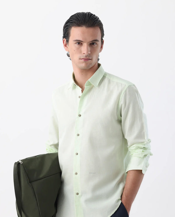 Rare Rabbit Men's Linux Pastel Green Cotton Linen Fabric Full Sleeves Regular Fit Solid Shirt